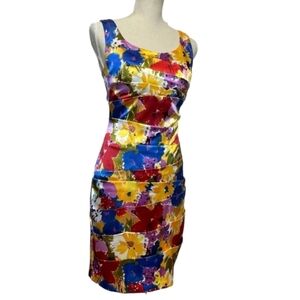 Bisou Bisou Michele Bohbot Sheath Dress  Colorful Floral Print Padded Bra size 4